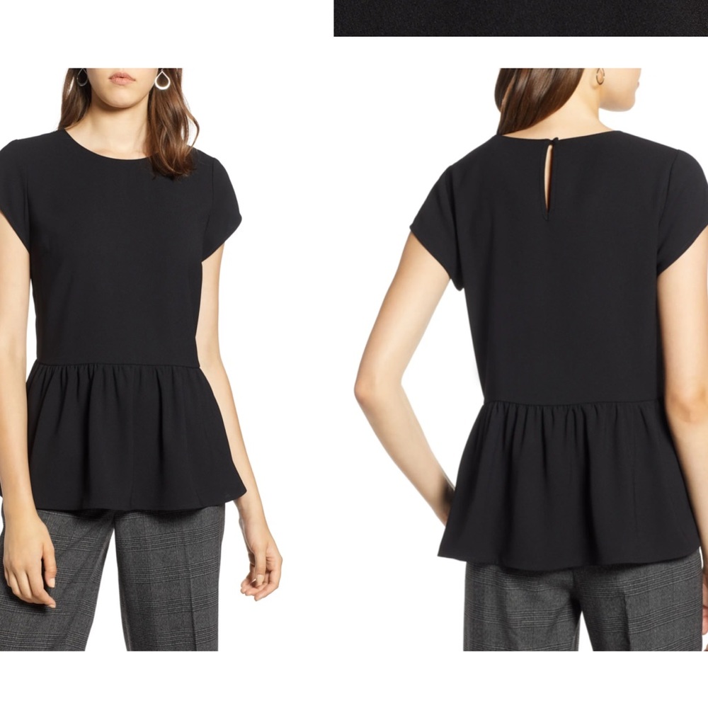 Halogen Black Short Sleeve Peplum Blouse